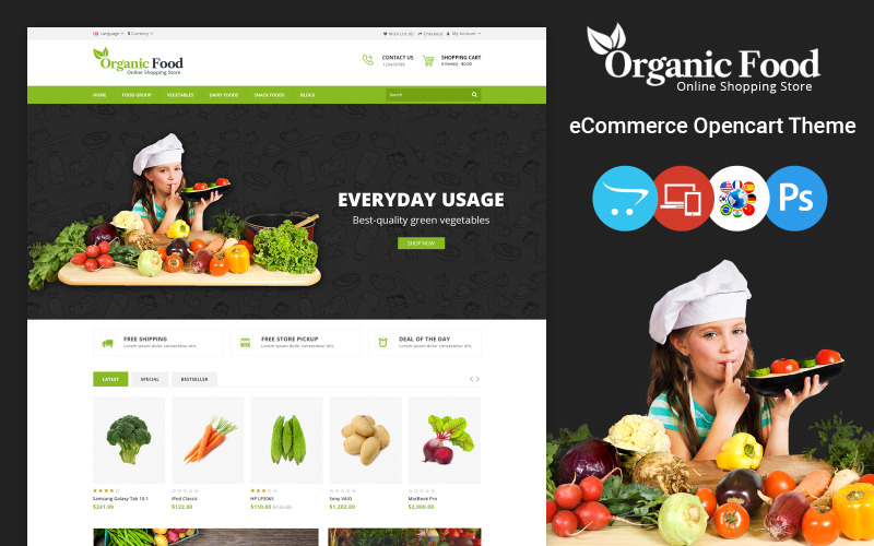 Organic Food - Grocery and Vegetables Store Template OpenCart