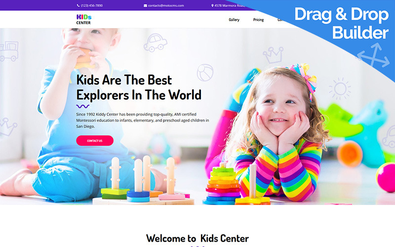Modelo de página inicial do Kids Center