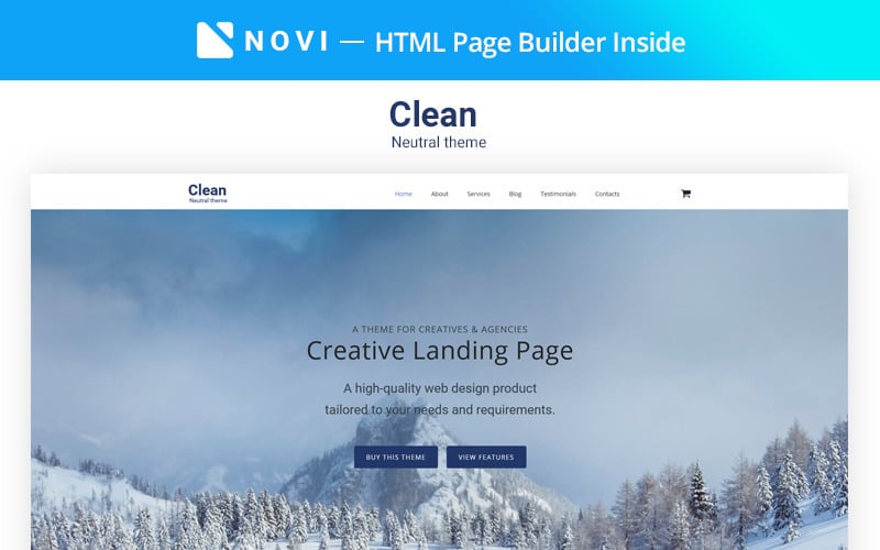 清晰-简单的创意机构HTML与Novi建设者登陆页面模板