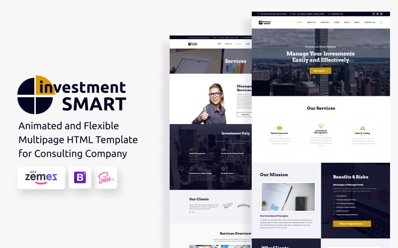 Investment Smart - шаблон веб-сайта компании по управлению инвестициями
