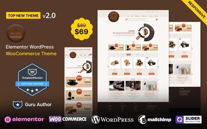 Cioccolato - Tema WooCommerce di torta e caffè