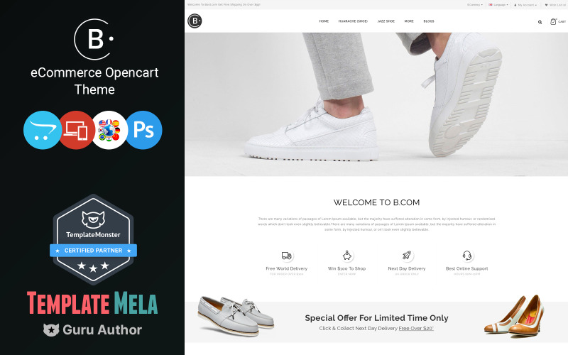 B.Com - Schoenen en mode OpenCart-sjabloon