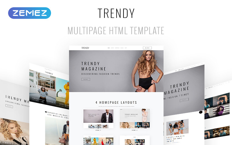 Trendy - Modetijdschrift HTML5-websitesjabloon met meerdere pagina's