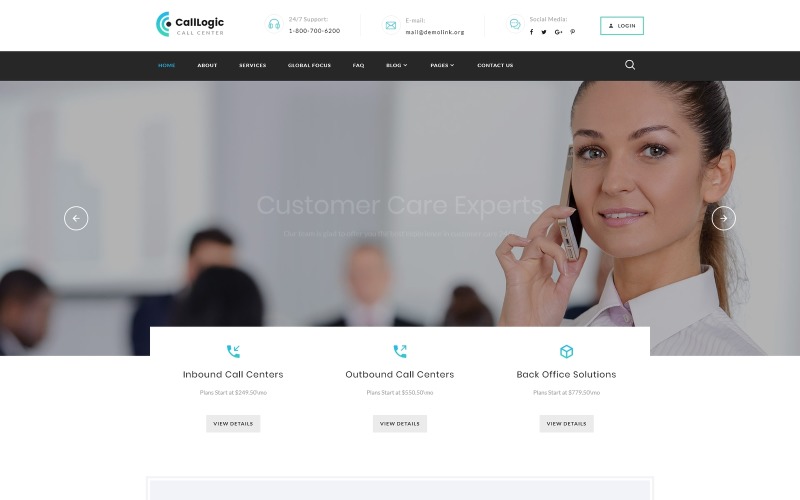 CallLogic - Call Center HTML5-websitesjabloon met meerdere pagina's