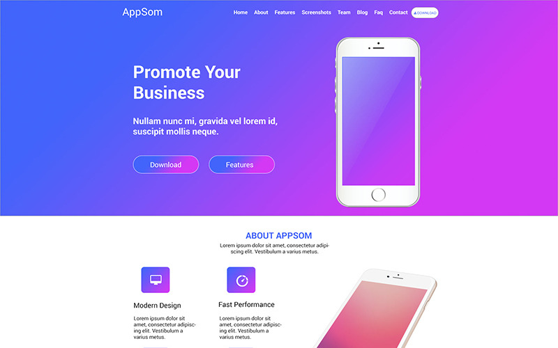 Appsom - App Landing PSD sablon