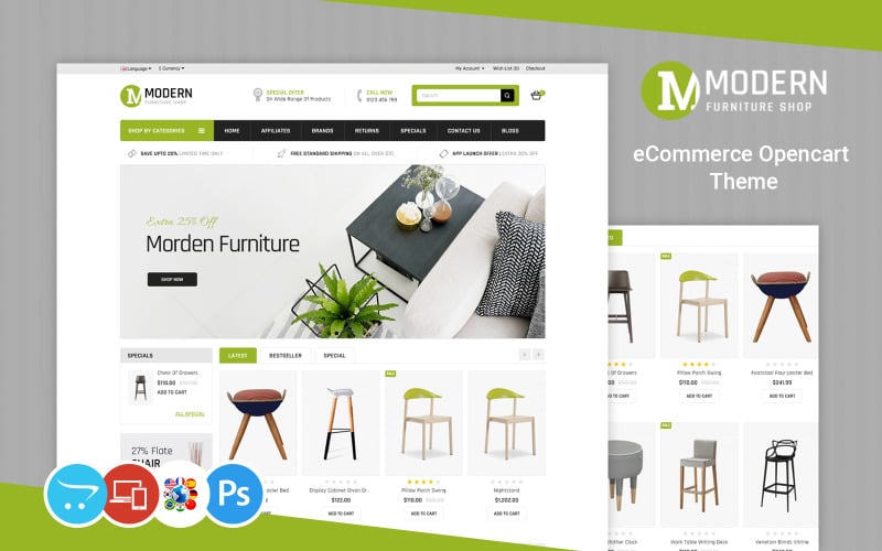 Moderno - Loja de Móveis Multiuso OpenCart Template