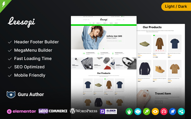 Leesopi — модная многофункциональная тема Elementor WooCommerce