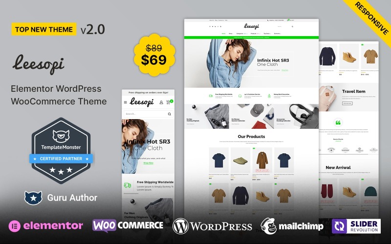 Leesopi - Tema multiuso de moda Elementor WooCommerce