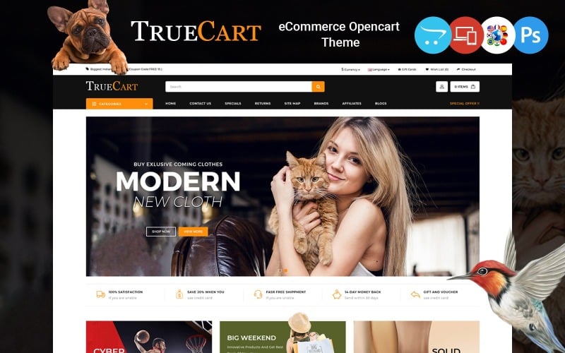 TrueCart - Konst och mode och elektronik Multipurpose OpenCart-mall