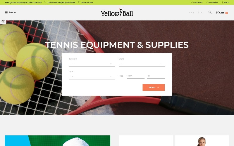 YellowBall - Tema de PrestaShop para tienda de tenis