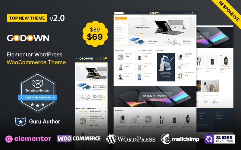 GoDown - Електроніка Багатоцільова тема WooCommerce