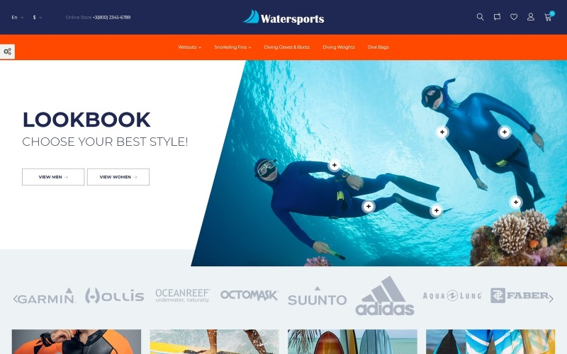 Watersports - Tema PrestaShop del negozio di immersioni