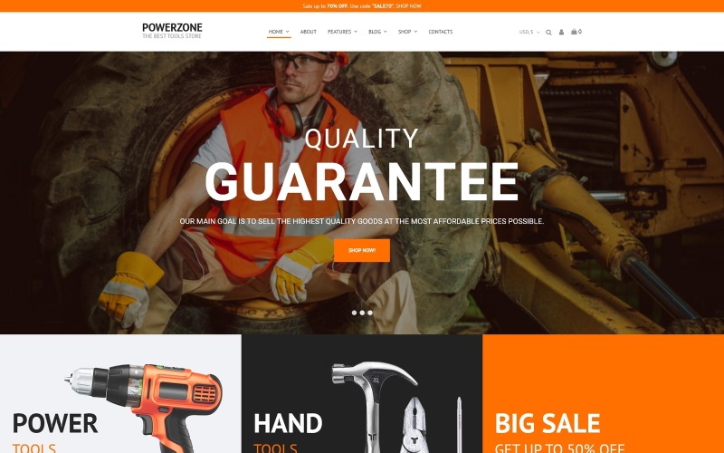 PowerZone - Tools Store Elementor WooCommerce-tema