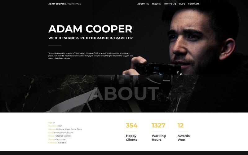 Adam Cooper - Landing Joomla-sjabloon voor fotograafportfolio