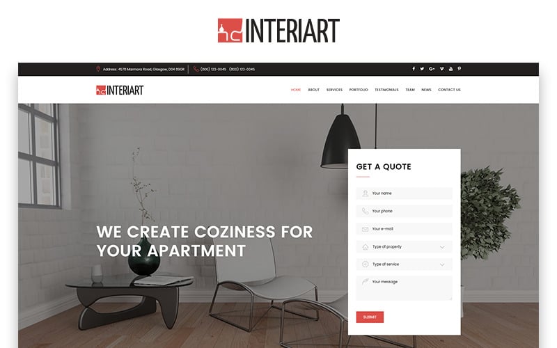 Interiart - 室内 设计 HTML 着陆页 Template