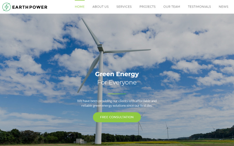 EarthPower - Yeşil Enerji HTML5 Açılış Sayfası Şablonu