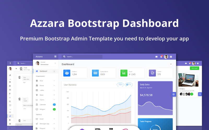 Azzara - šablona pro správu řídicího panelu Bootstrap