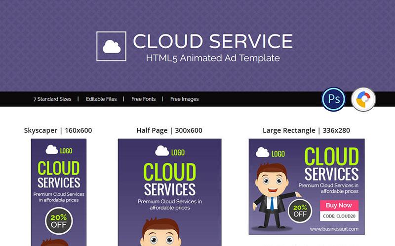 Services professionnels | Service cloud / bannière d'hébergement Bannière animée