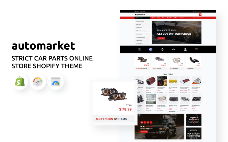 Automarket - Tema Shopify del negozio online di ricambi auto rigorosi
