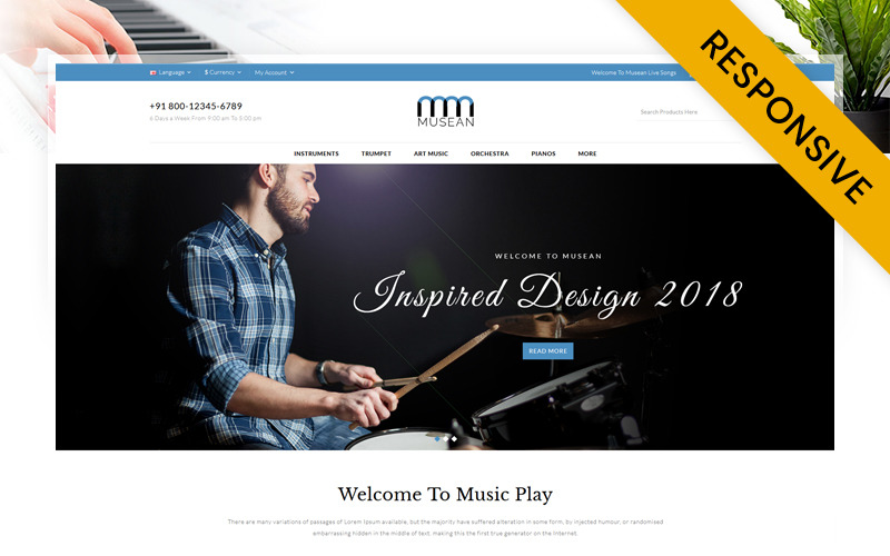 Musean - modelo responsivo OpenCart da loja musical