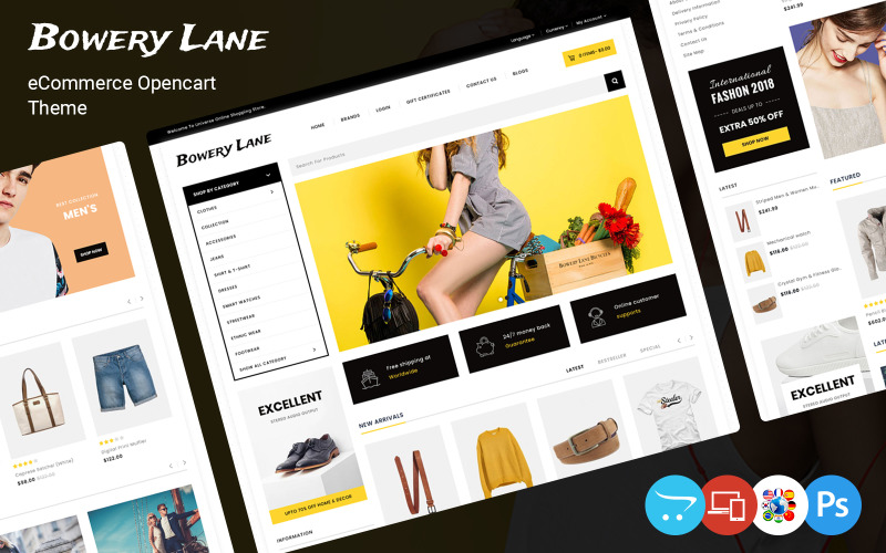 Bowery Lane - Moda e abbigliamento e modello OpenCart per negozi multiuso