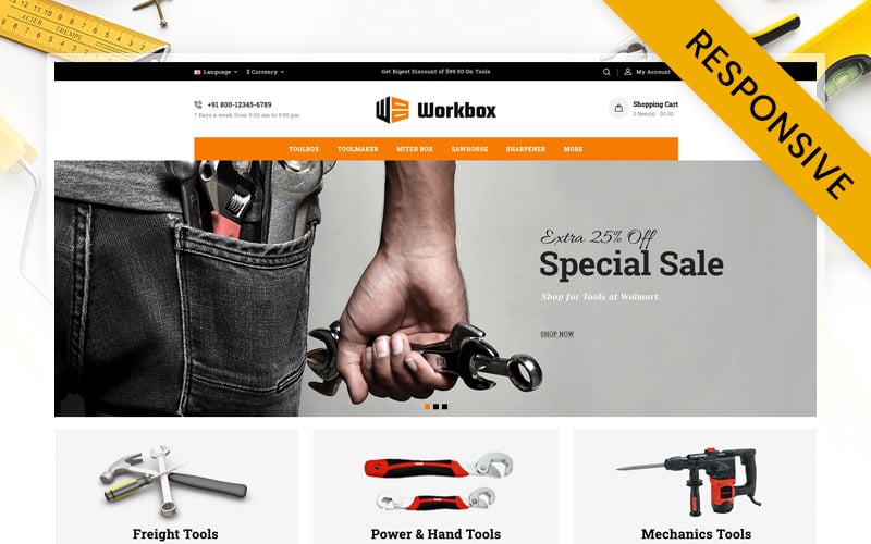 Caixa de Trabalho - Modelo Responsivo do OpenCart da Loja de Ferramentas