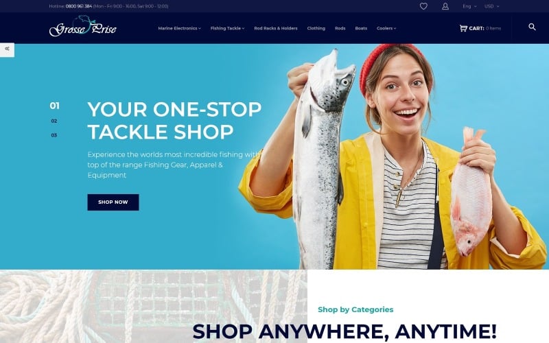 Grosse Prize - Thème PrestaShop pour Fishing Gear Store