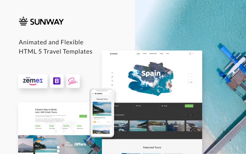 Sunway - Modèle de site Web HTML polyvalent pour agence de voyage