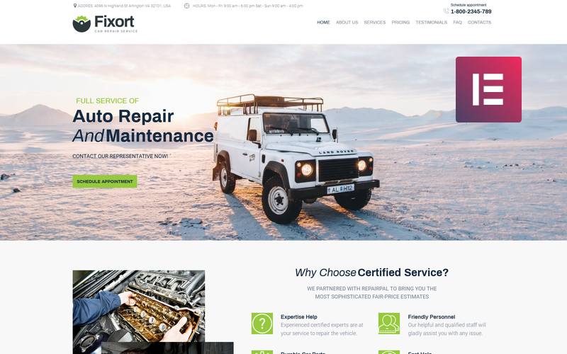 Fixort - Тема WordPress Elementor Service для ремонту автомобілів