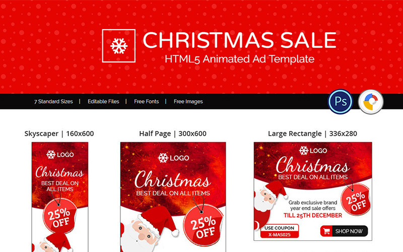 Покупки та електронна комерція | Різдвяні продажі оголошень анімований банер