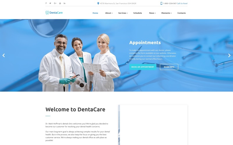 DentaCare - Modello di sito web pronto per l'uso per clinica odontoiatrica