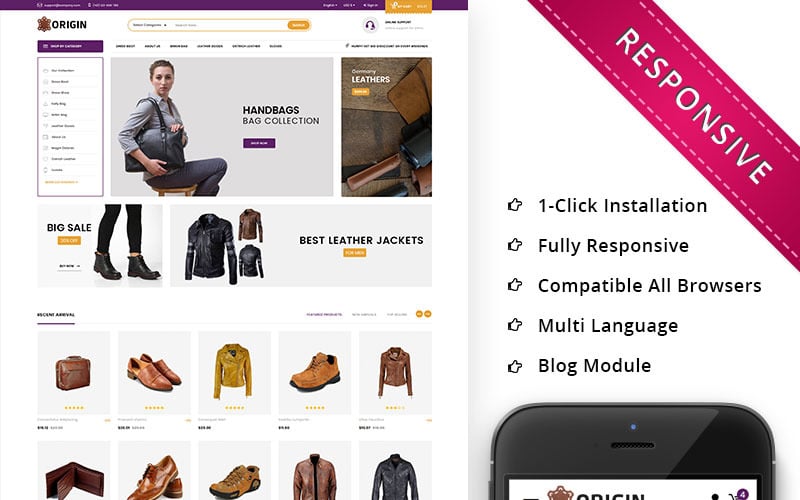 Eredeti bőrpiac - érzékeny PrestaShop téma