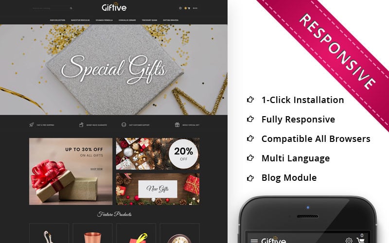 Giftive - Адаптивная тема PrestaShop для магазина подарков