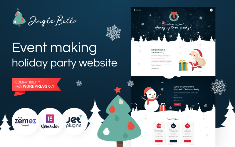 Jingle Bells - Evento que faz o site da festa de férias Tema WordPress