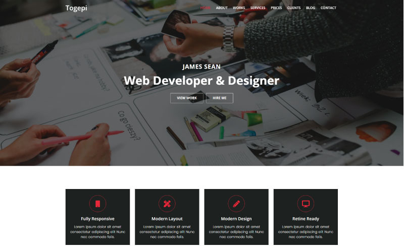 Togepi — Creative Portfolio Bootstrap Szablon strony docelowej HTML5