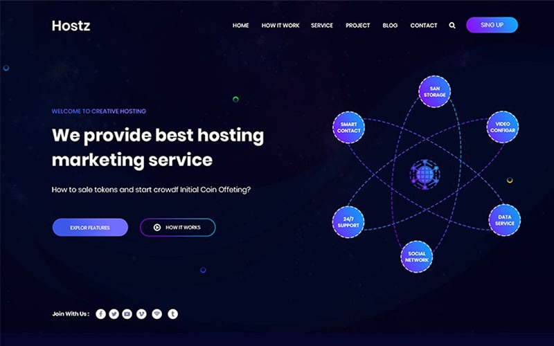 Hostz - Hosting HTML5-bestemmingspagina-sjabloon