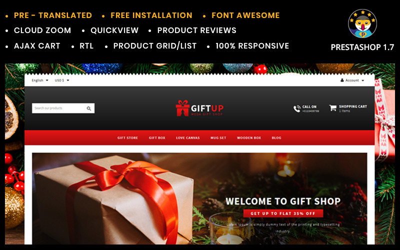 GiftUp Квіти та сувенірний магазин PrestaShop Theme