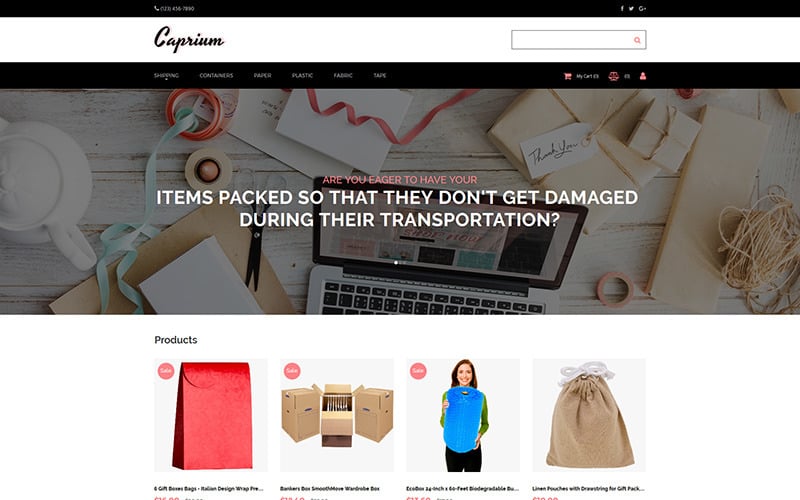 Caprium - Шаблон электронной коммерции MotoCMS для магазина упаковки