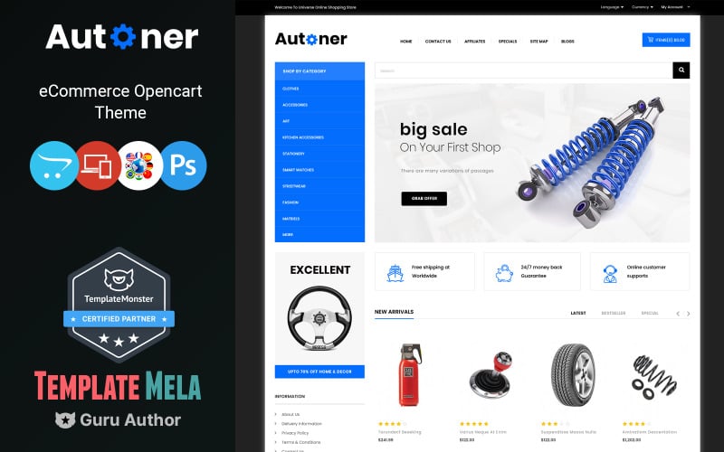 Autoner - Auto Spare Parts Store OpenCart Template
