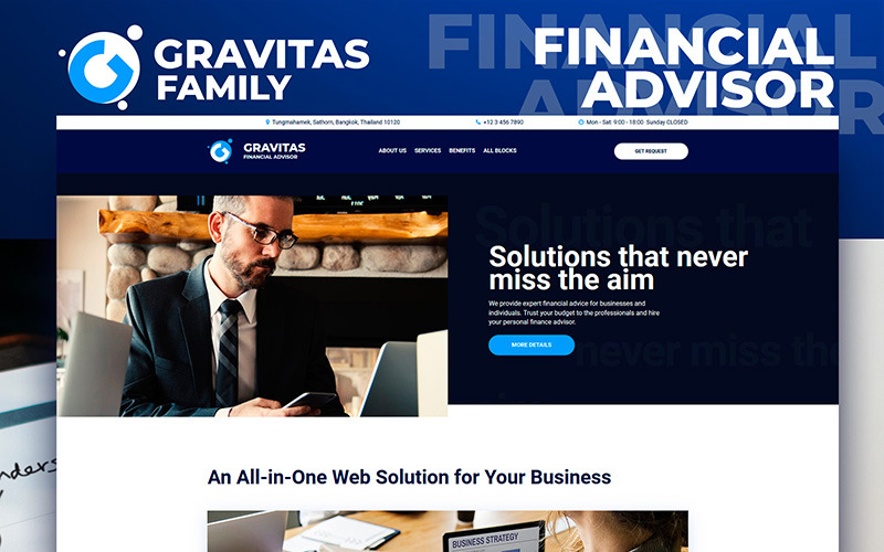 Gravitas - Financial Advisor MotoCMS 3 Landing Page Template