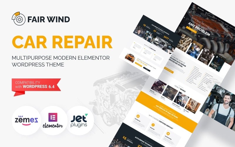 Fair Wind - Bilreparation Modernt WordPress Elementor-tema