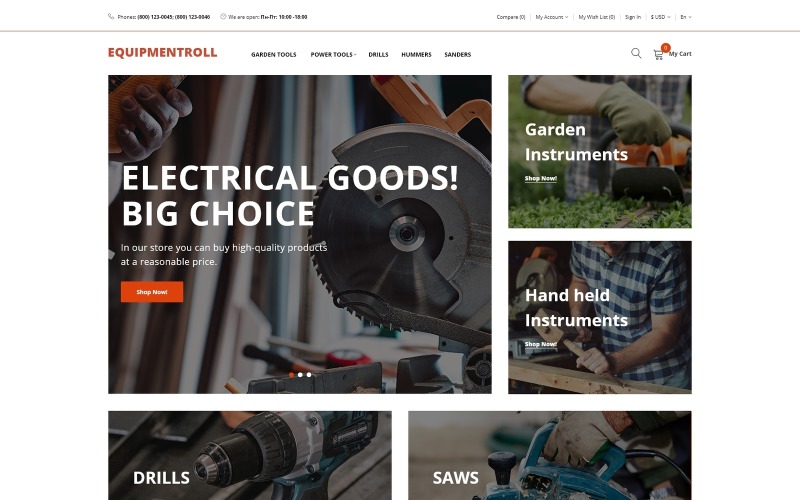 Equipmentroll - Tools Responsive Simple OpenCart-sjabloon