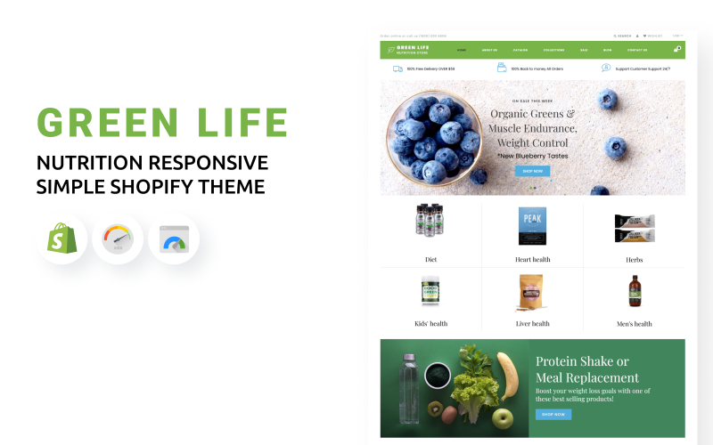 绿色生活-营养响应简单的Shopify主题