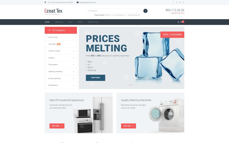 Great Tex - Appareils ménagers Boutique en ligne Thème polyvalent Clean Elementor WooCommerce