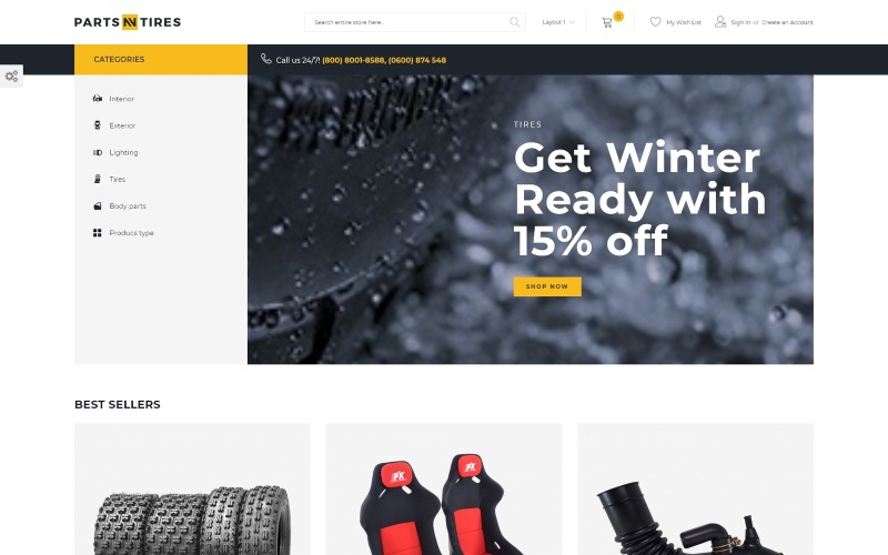 Parts'n'Tires - Tuning samochodów Szablon eCommerce Motyw Magento