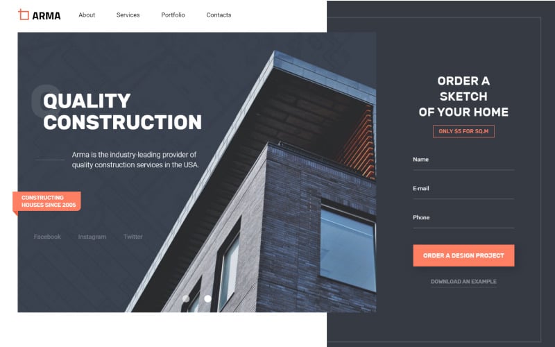 ARMA - Construction One Page Clean HTML 着陆页 Template