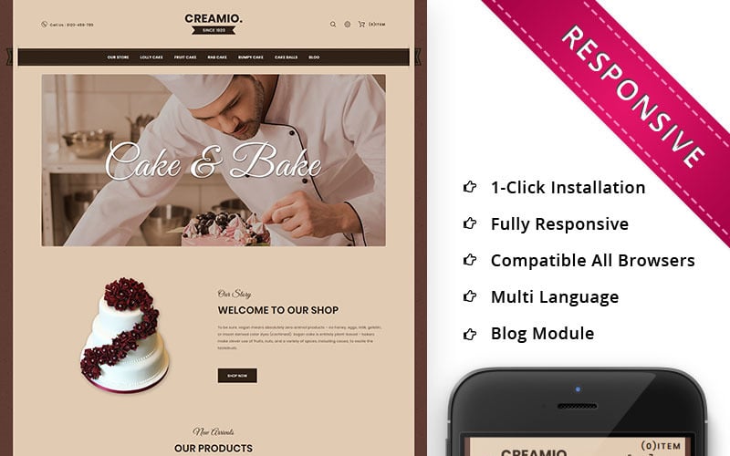 Creamio Cake Shop Responsive OpenCart Template