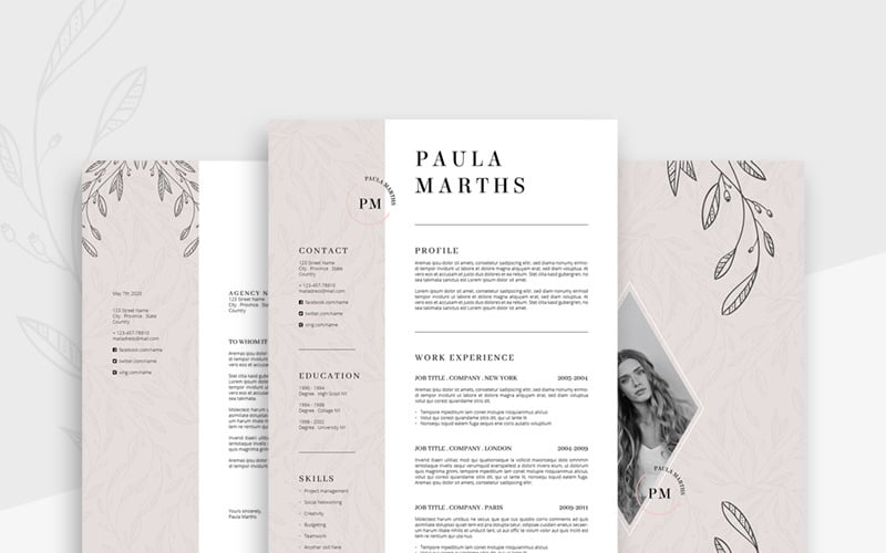 FLORAL CV + Modelo de currículo de carta de apresentação