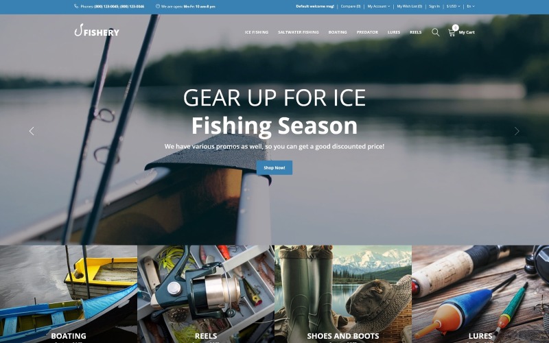 Рыболовство - Многоязычный практический шаблон OpenCart для рыбалки