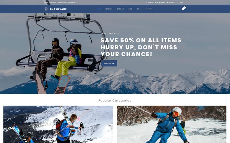 Snowflake - Skiing Online Shop Clean Shopify Teması